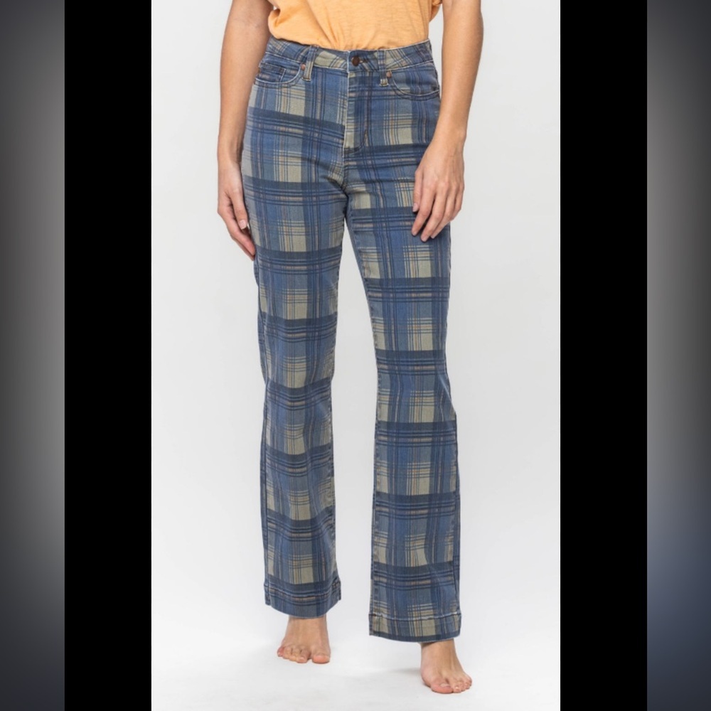 Judy Blue Blue and Tan Plaid HighWaist Vintage Look Jeans size 14W